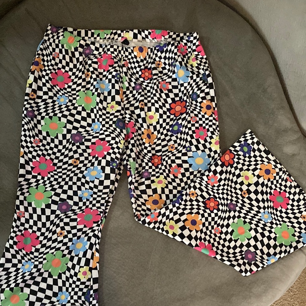 Funky checker print flare pants